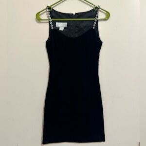 Jessica McClintock Gunne Sax Size 3/4 Vintage Black Velvet Spaghetti Str…